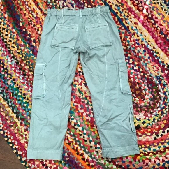 Free People Tahiti Light Blue Cotton Elastic Drawstring Waist Cargo Pants - Picture 6 of 8